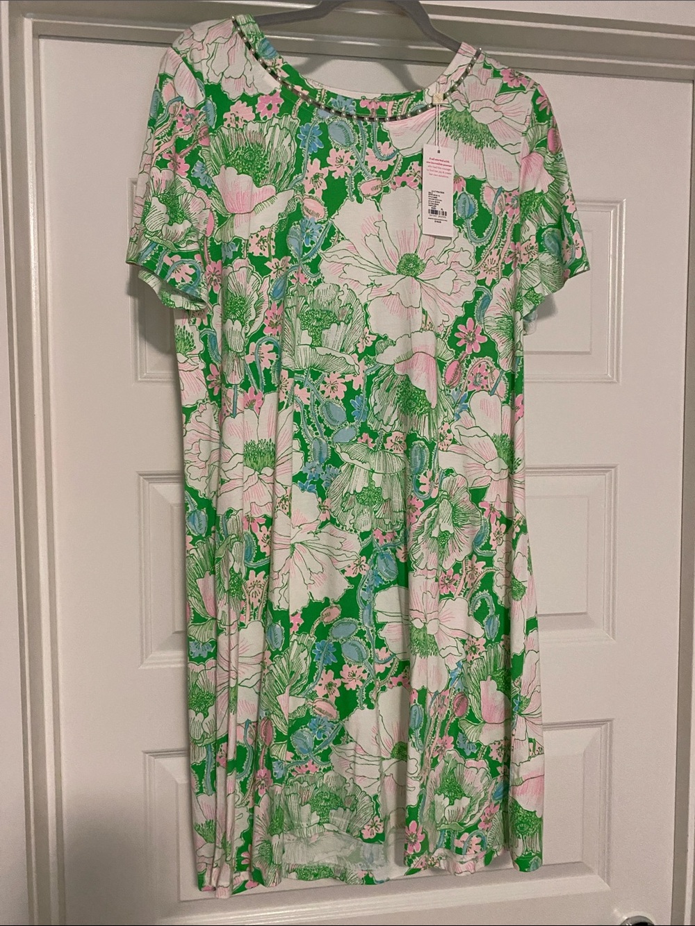 Lilly Pulitzer Green Dress with Pink & White Floral Print